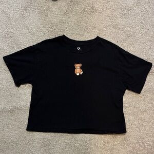 Black Tee with Embroidered Teddy
